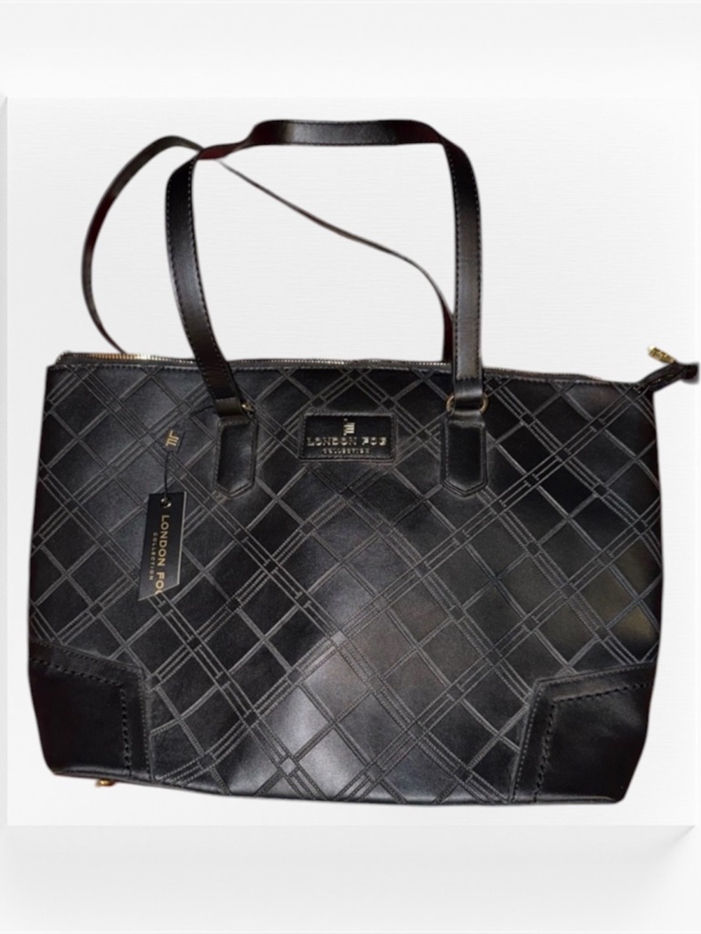 LONDON FOG COLLECTION Kristiana Embossed Woven Black Tote, 100th Anniversary